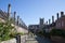 Houses on Vicar`s Close and Wells Cathedral in Somerset in the UK