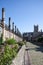 Houses on Vicar`s Close and Wells Cathedral in Somerset in the UK