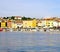Houses in vivid colors in the Croatian town of Rovinj on the peninsula of Istria