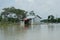 The houses were submerged in the flood waters.