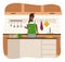 Housewife in Apron Cooking Soup in Kitchen Vector