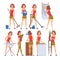 Housewife Character Household Activities Collection, Young Woman Cleaning, Vacuuming, Washing, Doing Shopping