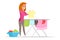 Housewife drying clean clothes flat illustration