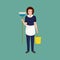 Housewife girl homemaker cleaning woman. Peoples profession team vector illustration