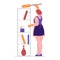Housewife housekeeper woman cleaning the house removes dust. Vector illustration in flat style.