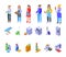 Housewife icons set isometric vector. Woman housekeeper