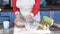 Housewife preparing ingredients and table for baking a bread or cake. Woman cooking for family during quarantine