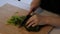 A housewife preparing spinach for dinner