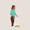 Housewife sweeping floor with broom and scoop african american girl doing housework house cleaning concept female