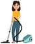 Housewife vacuuming home with a vacuum cleaner. Pretty woman doi