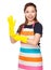 Housewife wear with plastic gloves