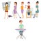 Housewifes homemaker woman cute cleaning cartoon girl housewifery female wife character vector illustration.