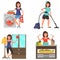 Housework at home color flat illustration set