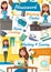 Housework and housekeeping poster with housewife