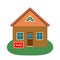 Housing affordability concept. A house sold with advertisement sign. Illustration, clip art