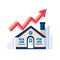 Housing price rising up. Real estate investment or property growth concept, house with arrow graph. Isolated vector illustration