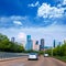 Houston skyline from Buffalo Bayou Pkwy Texas US