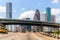 Houston skyline at Gulf Freeway I-45 Texas US