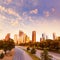 Houston skyline sunset from Allen Pkwy Texas US