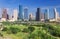 Houston, TX skyline in the afternoon with Memorial Park in foreground