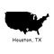 Houston TX on USA Map. Detailed America Country Map with Location Pin on Houston Texas. Black silhouette vector maps isolated on w