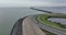 Houtrib sluices along the dike and road between Lelystad towards Enkhuizen. Dutch infrastructure along the water