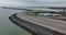 Houtrib sluices along the dike and road between Lelystad towards Enkhuizen. Dutch infrastructure along the water