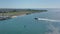 Hovercraft Arriving into a Hoverport in the Summer Aerial View