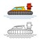 Hovercraft boat side view illustration. Hover craft vehicle with sea waves.