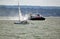 Hovercraft passing yacht, Island flyer, Southsea, Gosport to Ryde.