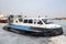 Hovercraft, vessel for for movement on the ice, on the dock in Large Goloustnoye Village