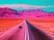 Hovering car on rainbow road in dreamy desert