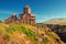 Hovhannavank monastery on the edge of a scenic Kasakh gorge and canyon. Tourist and religious destinations and