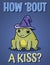 How about a kiss postcard. Cute frog with witch hat. Magic toad illustration funny poster