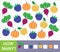 How many fruits, berries and vegetables apple, blackberry, beet, pumpkin. Learning numbers, mathematics. Counting game for presc