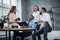 How is successful job looks like. Group of multiracial office workers in formal clothes talking about tasks and plans