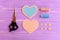 How to create a felt heart crafts. Step. Join blue and beige felt pieces using beige thread. Scissors, thread, buttons, needle