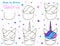 How to draw cute unicorn. Easy steps for children activity. Kawaii creature with eyes and lushes