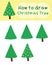 How to draw and paint christmas tree cartoon. Easy drawing for learning, play, education, art, kids