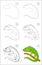How to draw step by step cute green iguana. Educational page for kids. Back to school.