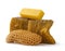 How to get natural organic beeswax. Pieces of organic beeswax on a white background. The use of beeswax in apitherapy