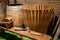 How to make wooden barrel from french oak wood planks for keeping wine, old winery in La Rioja region, Spain