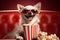 How to spend an afternoon at the movies with your Chihuahua: glasses, popcorn and a red chair,Generative AI