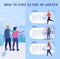 How to stay active in winter flat color vector infographic template