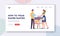 How to Wear Diaper Panties Landing Page Template. Young Parents Characters Change Nappy to Newborn Baby on Table