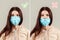 How to wear a surgical mask for protection, masked girl, right and wrong. Healthcare, rules