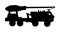 Howitzer artillery launcher truck vector silhouette illustration. Missile Rocket carrier with cannon. Nuclear bomb test, war.