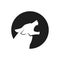 Howling wolf head logo or icon in black and white