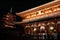 Hozomon or `Treasure House Gate` which provides the entrance to the inner complex Buddhist temple located in Asakusa at night