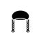 Hppie beret with pigtail. Black vector icon in a simple style. Isolated